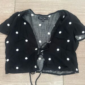 Motel Rocks Black Crop Top with White Dots